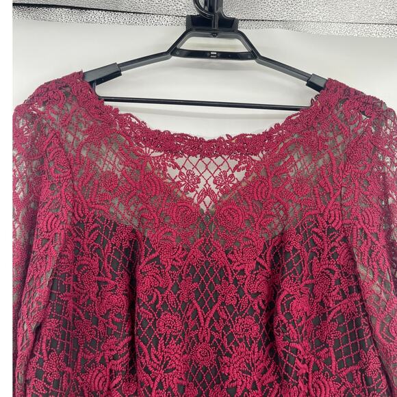 Tadasho Shoji Too Crochet Mesh Dress 24Q Whimsigoth Burgundy Romantic Glam Lace - Picture 3 of 12